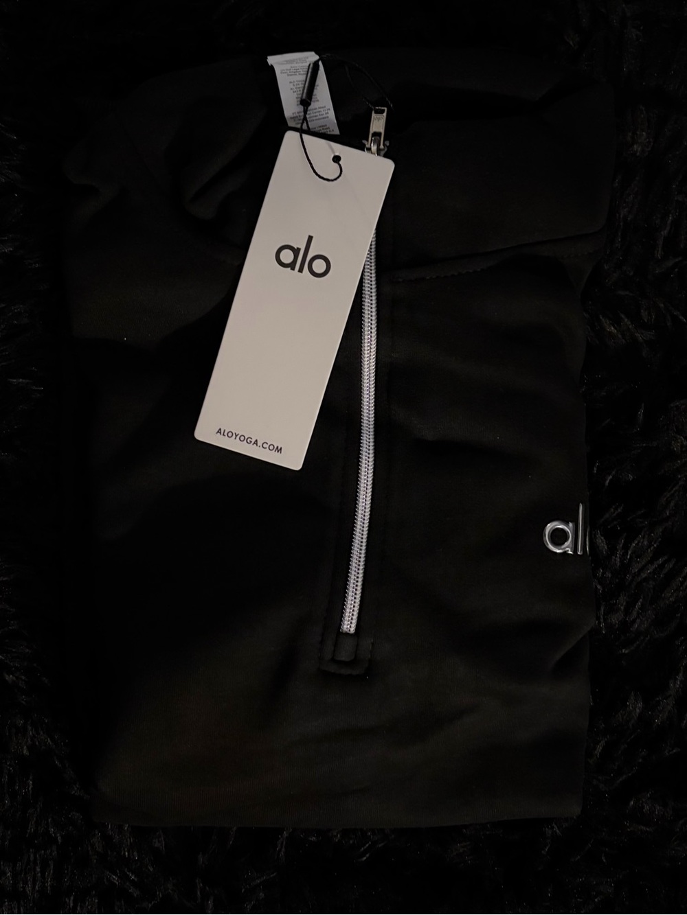 ALO Yoga Black Zip-Front Bomber Jacket with Silver Zipper